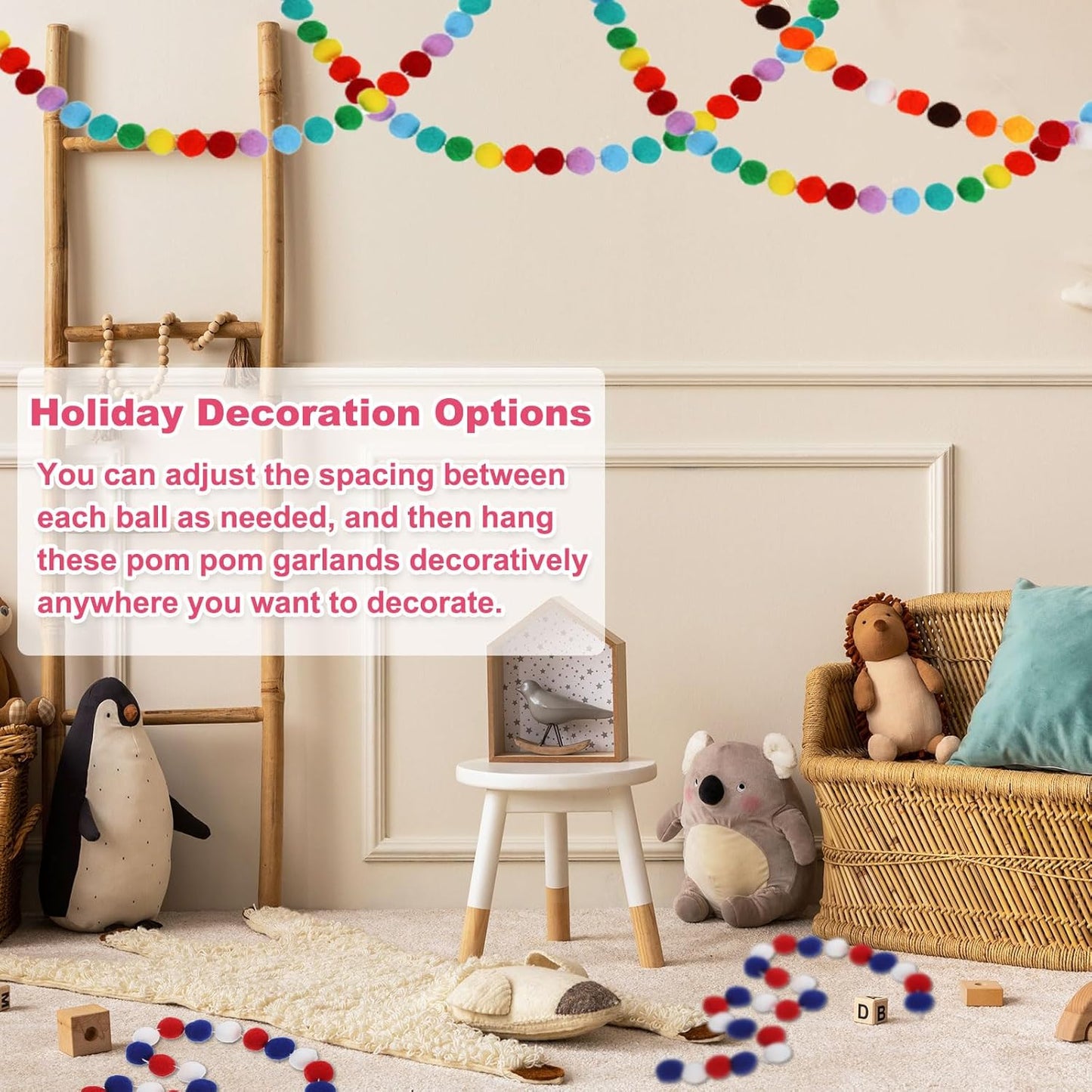PATIKIL 26Ft Pom Pom Garland Decorations, 4Pcs Colorful Felt Ball Garland Banner Cute Rainbow Pompom Hanging Decorations for Tree Ornaments Homes Decor, Multicolor
