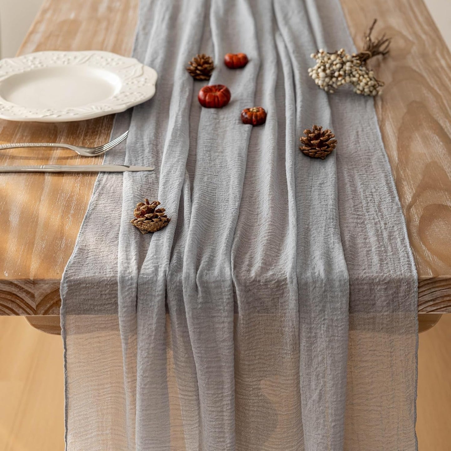 Cheesecloth Table Runner Dusty Blue Gauze Rustic Cheese Cloth Table Runner 120 Inch 10 FT for Wedding Baby Bridal Shower Birthday Engagement Party Long Sheer Boho Home Decorations