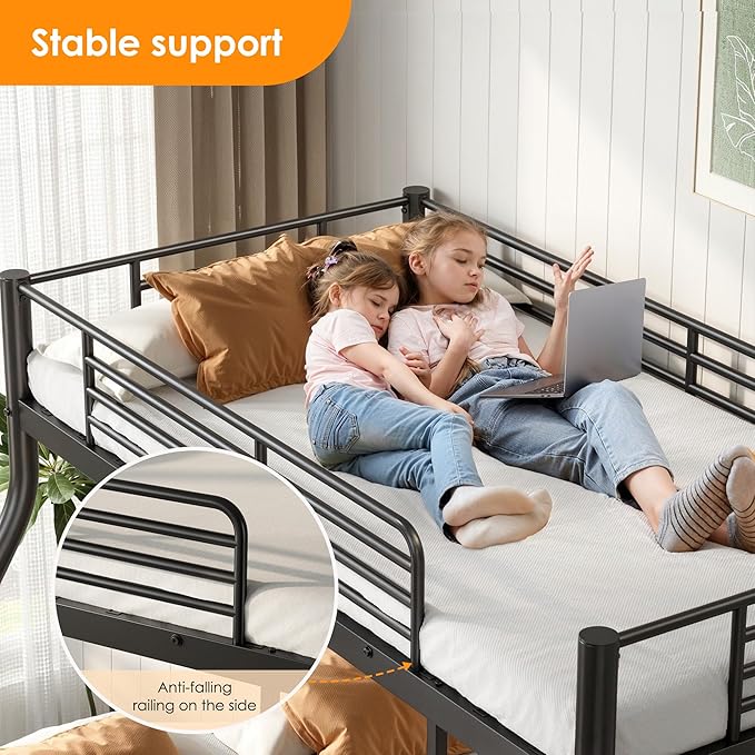 SDHYL Bunk Beds Twin Over Full Size, Heavy Duty Metal Bunk Bed Frame for Adults, Space-Saving & No Box Spring Needed, Black