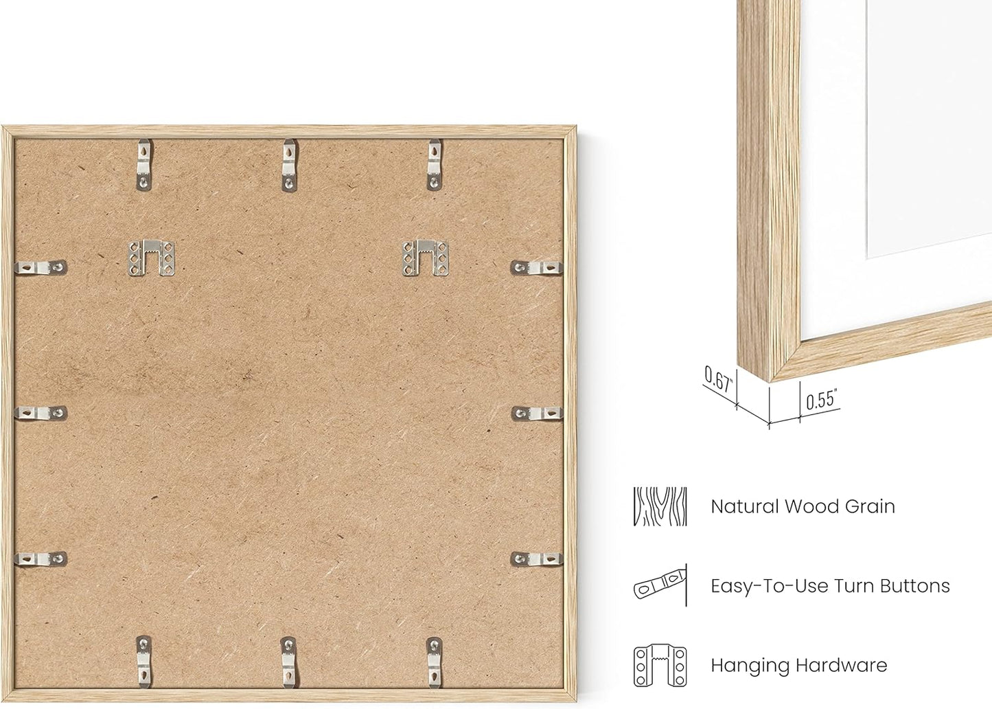 HAUS AND HUES Solid Oak Wood 20”x20” Picture Frames Matted to 16”x16” Set of 4 - Square Frames 20x20, Natural Picture Frames 20x20, Square Frame Wood, 20x20 Frames for Wall Art (Beige Oak Frames)