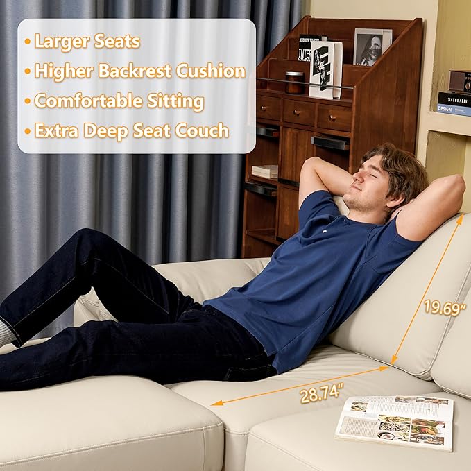 EASE MOOSE Oversized Corner Modular Sectional Sofa with Ottoman, Faux Leather Sectional Sofa with Deep Seat, Scratch Resistant Faux Leather Material, Extra Large L Shaped Couch,Beige