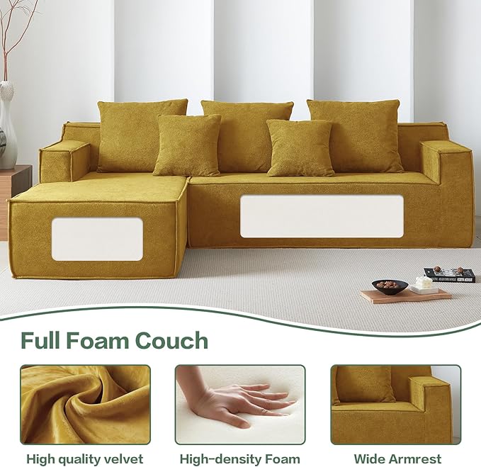 Boneless Couch for Living Room, 101" Modular Sectional Sofa Couches, L-Shape Sofa with Deep Seat, Comfy Cloud Sofa Velvet Fabric, No Assembly Required