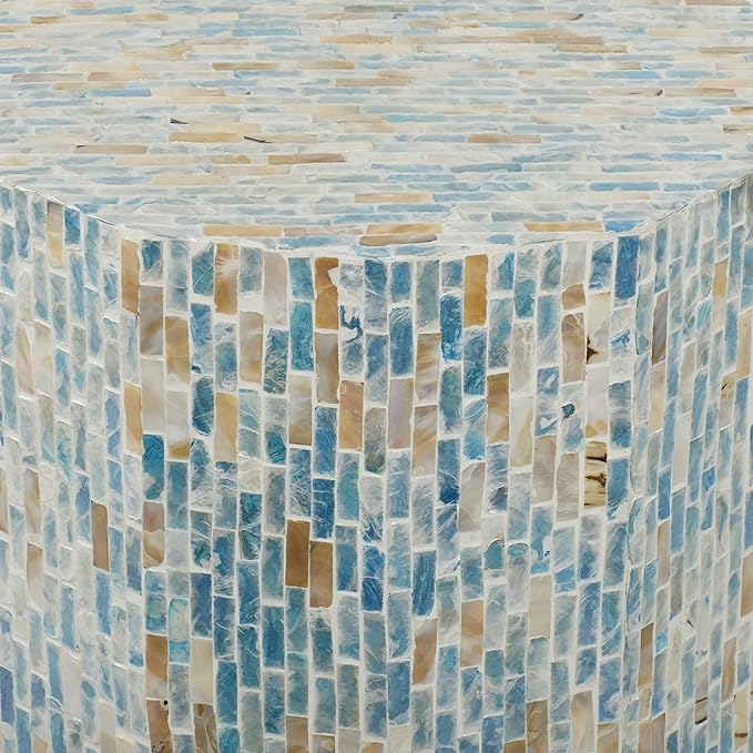 Deco 79 Mother of Pearl Shell Handmade Side End Accent Table End Table, Side Table 13" x 13" x 19", Blue
