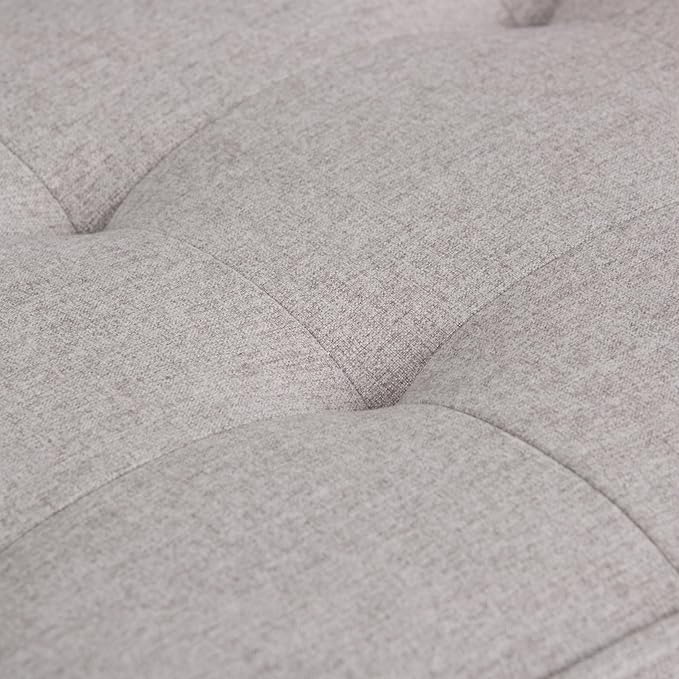 SIMPLIHOME Cosmopolitan Storage Ottoman Bench - 44 inch Wide Upholstered Linen Look Fabric Rectangle Storage Ottoman in Cloud Grey, Transitional Bench for Bedroom with Tufted Lift-Top and Open Shelf