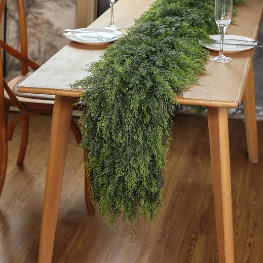 Real Touch Christmas Cedar Garland -5ft Artificial Garlands Faux Cedar Fake Pine Needles Garland for Fireplace,Table,Window,Stairs,Mante,Holiday Indoor Outdoor Xmas Decor(2PCS)