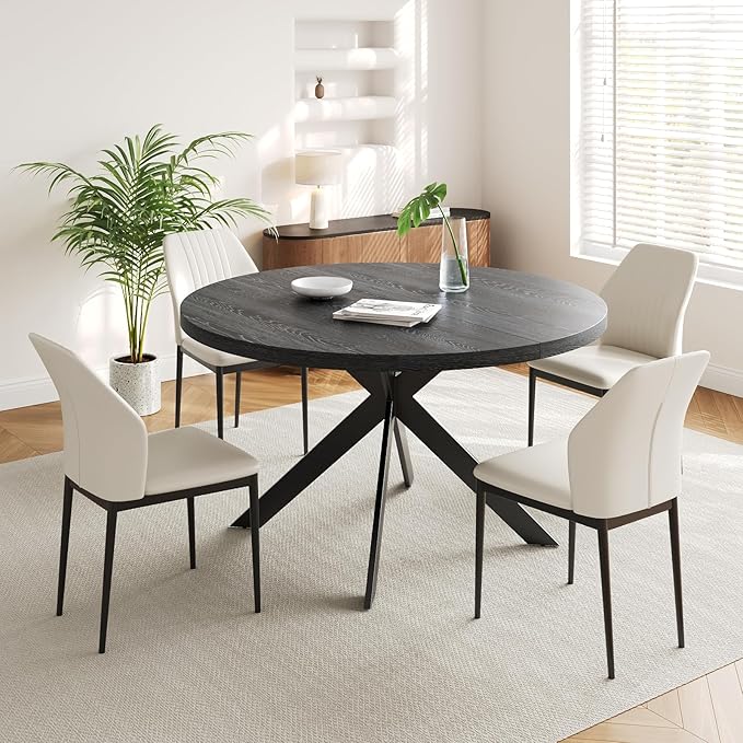 45.3" Dining and 4 PU Leather Chairs, Mid Century Modern Set for 4, with Metal Legs, for Kitchen Living Room, Office, Save Space