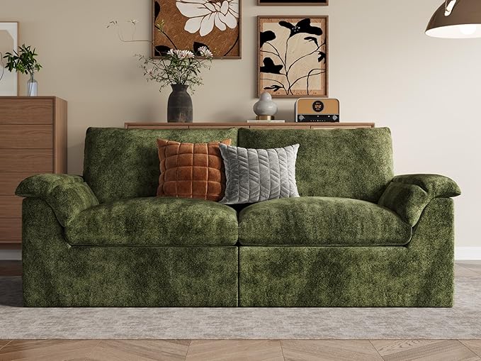 EASE MOOSE Oversized Boneless Couch for Living Room, Sectional Cloud Sofa, Modular Cloud Couch Loveseat, 2-Seater Deep Seat Sofas with Pillow for Bedroom Apartment, No Assembly, Chenille (Green)