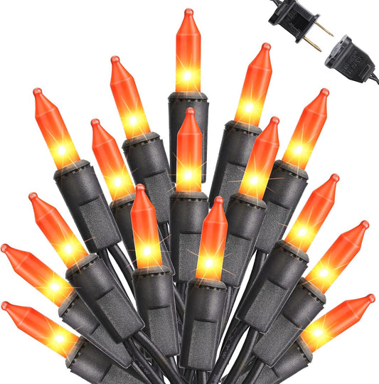 Toodour Orange Halloween Lights, 25ft 100 Count Incandescent Halloween String Lights, UL Certified Connectable Mini Bulbs Orange String Light for Home, Garden, Porch, Party, Indoor Decorations