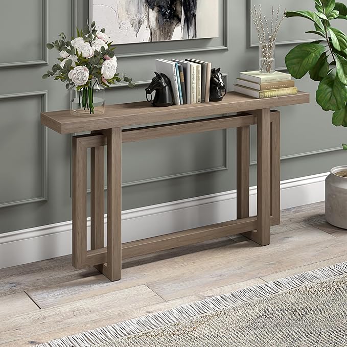 Henn&Hart 55" Wide Rectangular Console Table in Antique Gray Oak, for Home, Living Room, Bedroom, Entertainment Room, Office