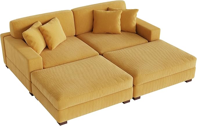 Modular Sectional Couches for Living Room, Modern Loveseat 2-Seater Sofa Couch with Ottoman, Upholstered Couches for Living Room Bedroom, Orange