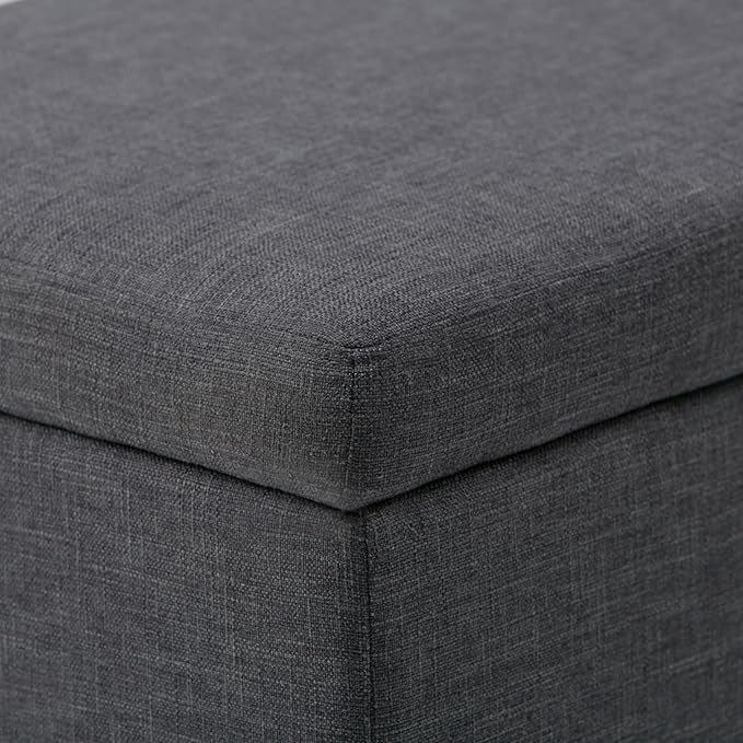 SIMPLIHOME Avalon Storage Ottoman Bench - 48 inch Wide Upholstered Linen Look Fabric Rectangular Lift-Top Ottoman in Slate Grey, Contemporary Storage Bench for Living Room with High-Density Foam