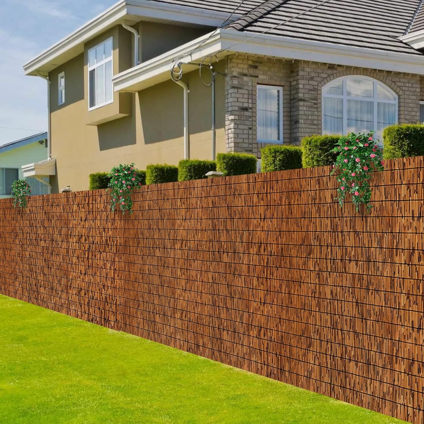 Natural Reed Fence,6FT X 16.4FT Bamboo Fencing Privacy Reed Screening for Outdoor, Gallery, Restaurant, Hotel, Patio (Brown)