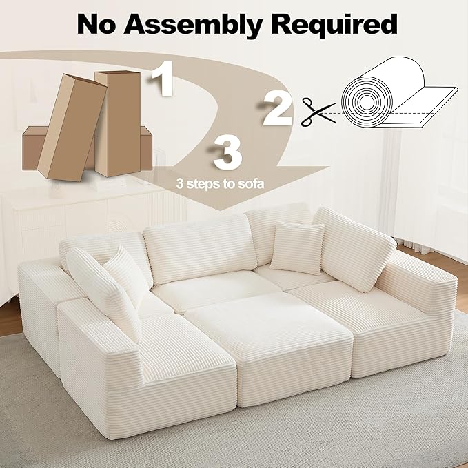 Cloud Modular Sectional Sleeper Sofa,U-Shape Modern Boneless Sectional Couch with Deep Seat,Upholstered Couches for Living Room Bedroom,No Assembly Required,Beige