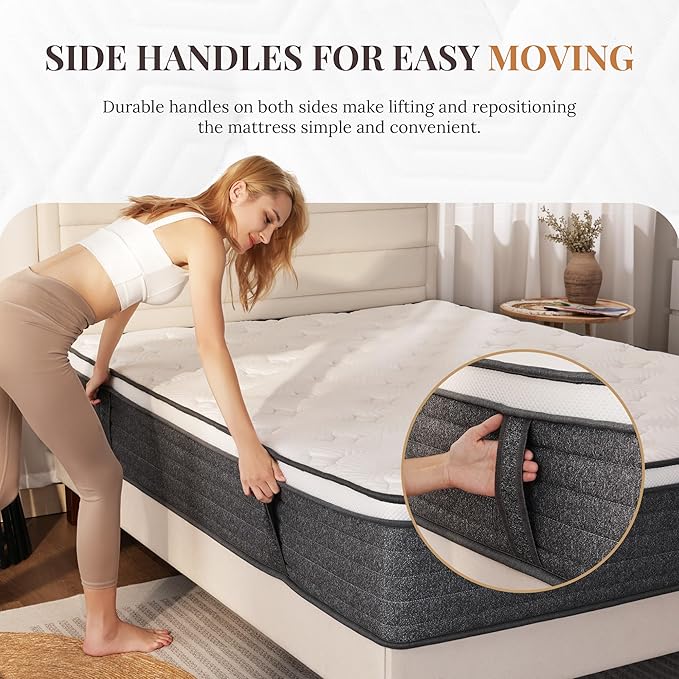 CH CHARME HOUSE Full Size Mattress, 12 Inch Full Hybrid Mattress in a Box, Medium Feel Foam and Individual Pocket Springs, Extra Edge Support, Pressure Relief, CertiPUR-US