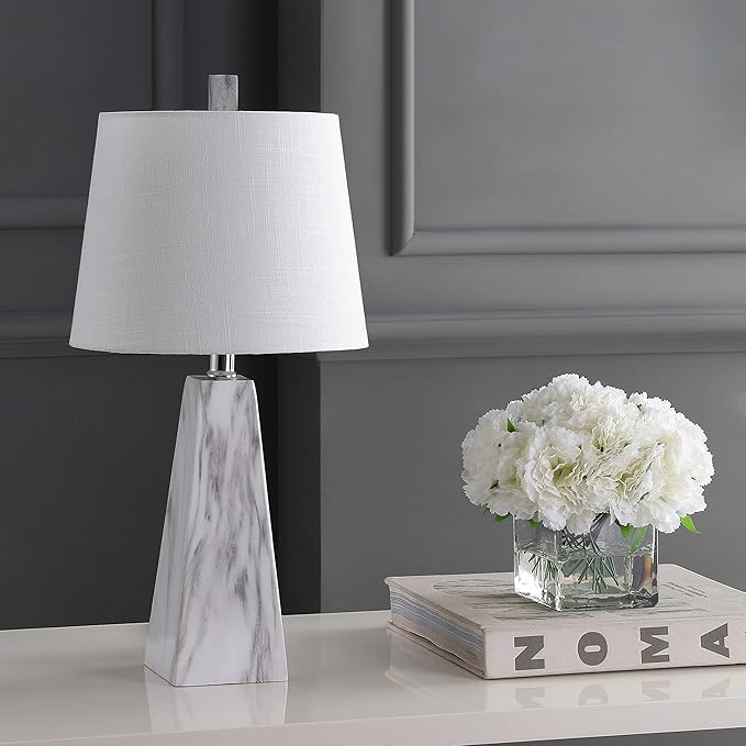 JONATHAN Y JYL1037A Owen 20.5" Resin LED Table Lamp, Contemporary, Office, Living Room, Family Room, Dining Room, Bedroom, Hallway, White Marble Finish