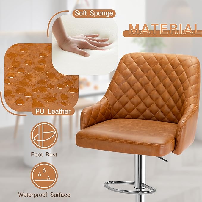 Adjustable Bar Stools Set of 2, Bar Height Stools for Kitchen Counter,Brown