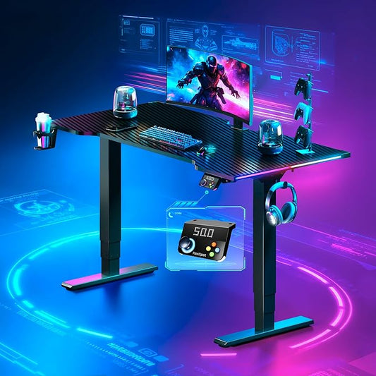 FLEXISPOT CyberX RGB LED Electric Gaming Standing Desk, 55 Inch Dual Motor 3-Stage Adjustable Desk up to 352 lbs, Large Ergonomic Computer Workstation for Gamers, Streamers & Home Studios (Black)