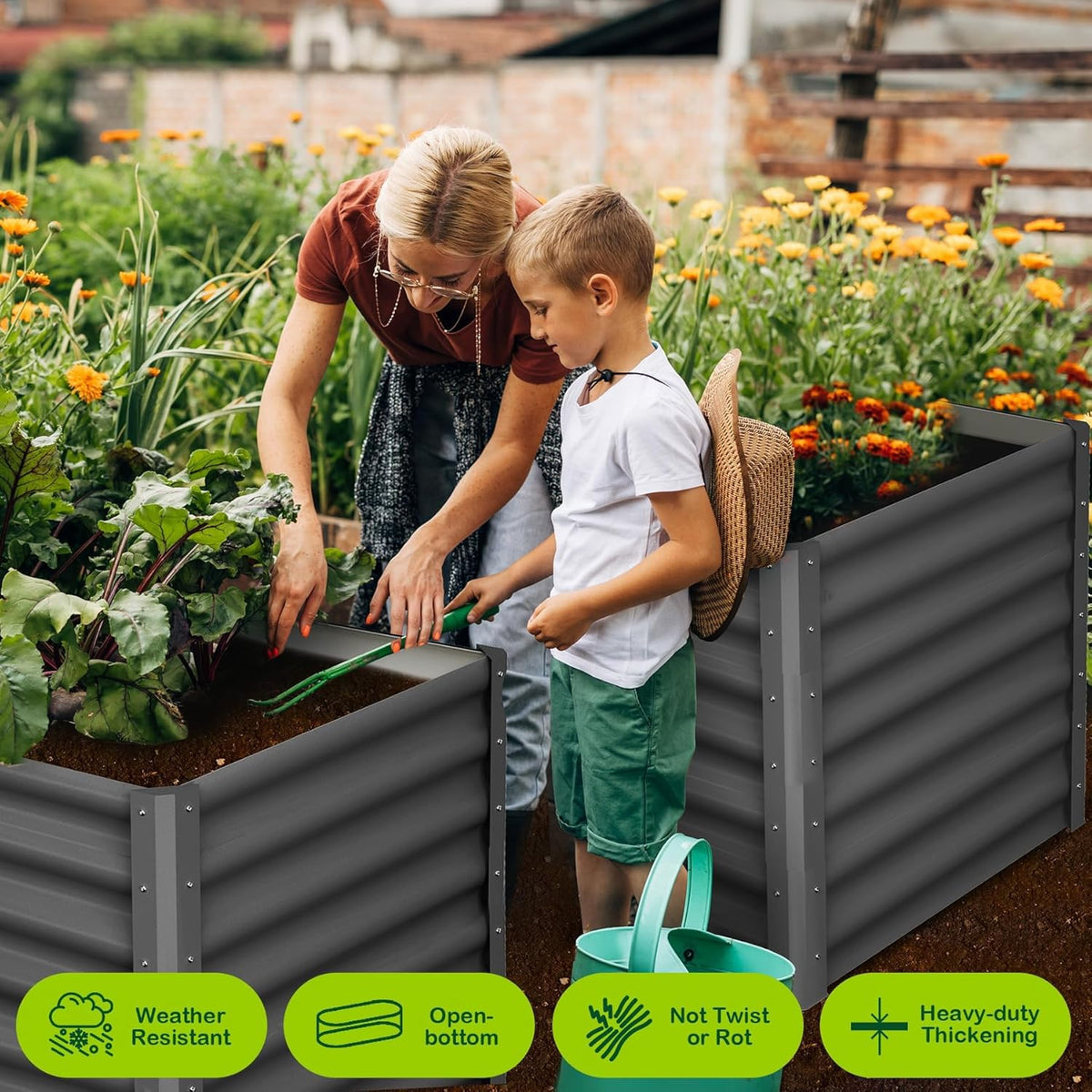 Large Outdoor Planter Boxes Kit Set of 2,6x3x2ft Galvanized Raised Bed Planter with Open-Ended Base Design, Elevated for Outdoor Plants, Durable Raised Bed for Gardening,Green