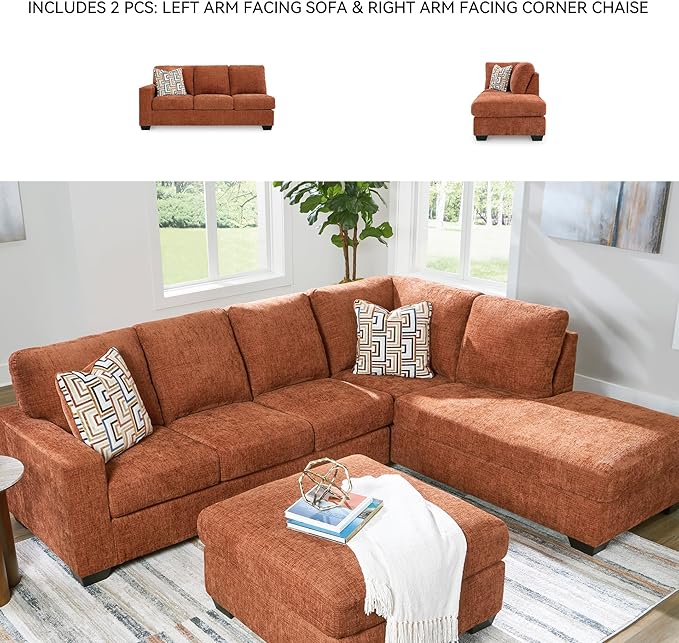 Signature Design by Ashley Aviemore Casual L-Shaped 2-Piece Sectional with Chaise for Living Room, Orange