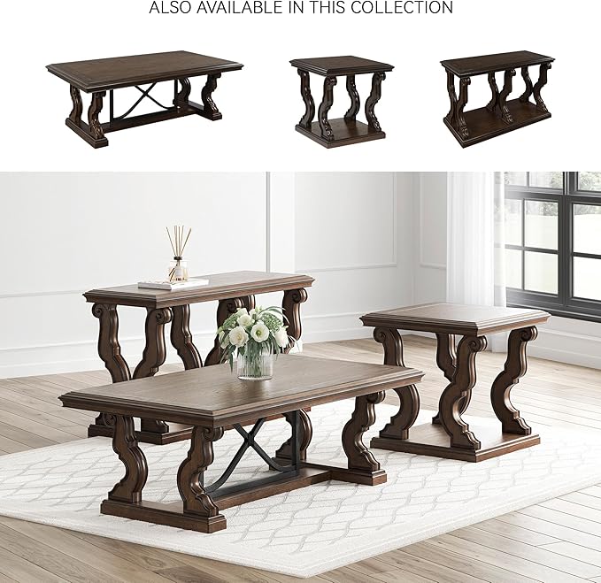 Signature Design by Ashley Maylee Classic End Table with Open Shelf and Scroll Legs, Dark Brown