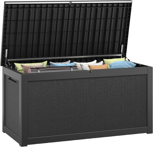 260 Gallon Resin Deck Box, Large Indoor and Outdoor Storage Box, Weatherproof and UV Resistant Outdoor Storage Box with Built-in Steel Beams for Patio Cushions, Pool Supplies