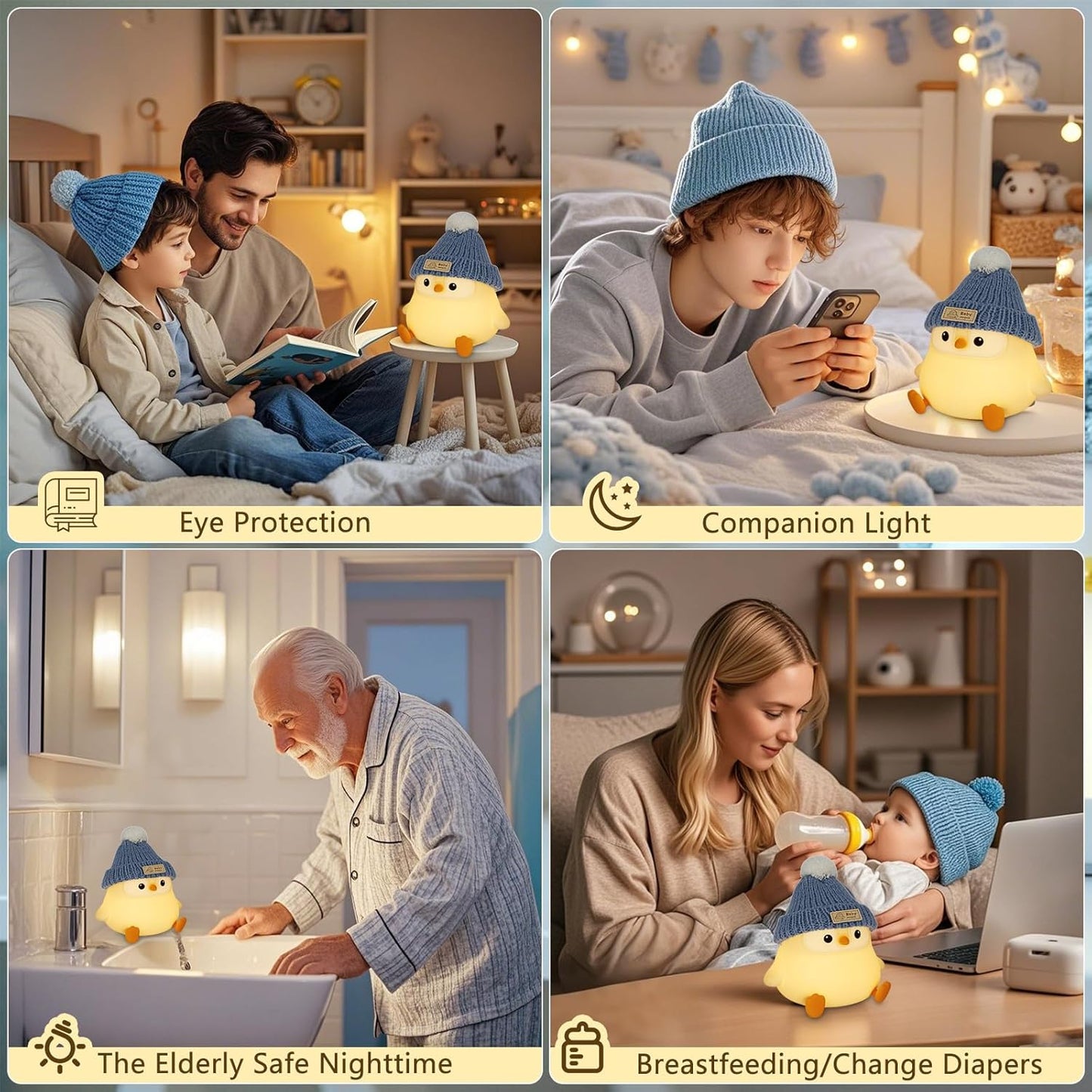 Penguin Lamp with Knit Hat,Kawaii Penguin Night Light,Food Grade Silicone,Dimmable Nursery Nightlight,LED Squishy Novelty Animal Lamp,Kids Room Decor,Funny Gifts for Kids Boys Girls Baby