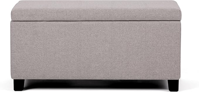 SIMPLIHOME Dover Storage Ottoman Bench - 36 inch Wide Upholstered Linen Look Fabric Rectangular Lift-Top Ottoman in Cloud Grey, Contemporary Bench for Living Room with Safety Hinges
