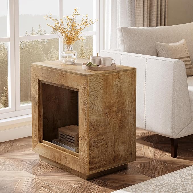 Tribesigns Rustic Brown End Table, 24" Side Table with Storage Shelf, Farmhouse Style Nightstand Bedside Table for Small Spaces, Bedroom, Living Room, Entryway, Easy Assembly (2, Natural)