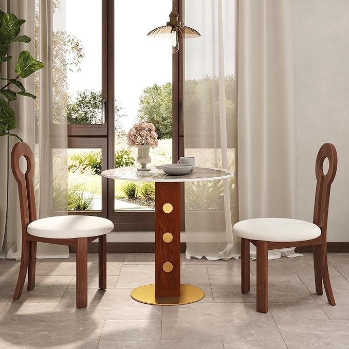 Sintered Stone Office Table and Chair Set - 33.5" Round Table for Small Offices (Red Leg and Pandora Top, 1 Table and 2 Chairs)