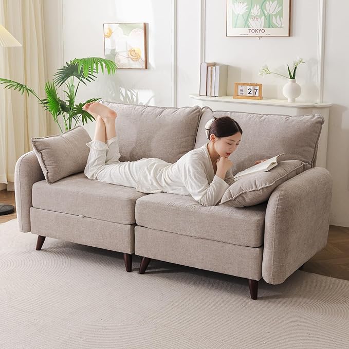 73'' Loveseat Sofa with All Seats Storage, Modular Sectional Couch with Deep Seat,Oversized Comfy Couch with 7.8'' Cushion for Living Room,Bedroom,Velet,Khaki