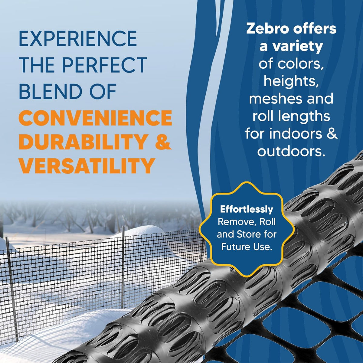 ZEBRO 4' x 50' Black Plastic Garden Fence Roll – Light Duty Mesh Fencing for Temporary Fence, Snow, Garden Netting, Animal Barrier, Agricultural Fencing & Lawn Protection