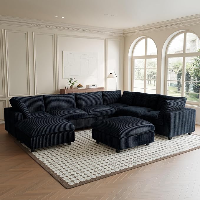 Cloud Modular Sectional Sofa Couch, 8 Seater Oversized Couch, 157.4" U-Shaped Convertible Couches with 2 Ottomans, Deep Sofa Couches for Living Room, Washable & Replaceable Covers, Black