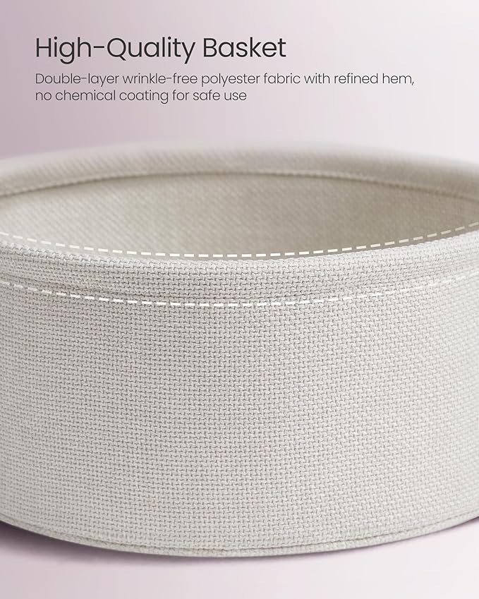 VASAGLE LILEA Collection - Small Round Side End Table, Modern Nightstand with Fabric Basket, for Living Room, Bedroom, Set of 2, Jelly Pink and Cream White ULET225SA01S