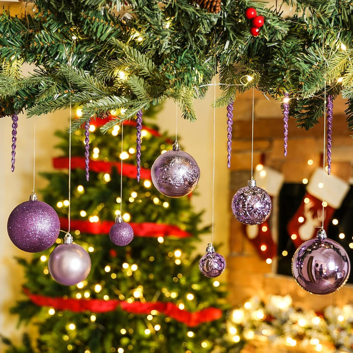 Christmas Ball Ornaments for Christmas Decorations - 41 Pieces Xmas Tree Shatterproof Ornaments with Hanging Loop for Holiday and Party Decoration