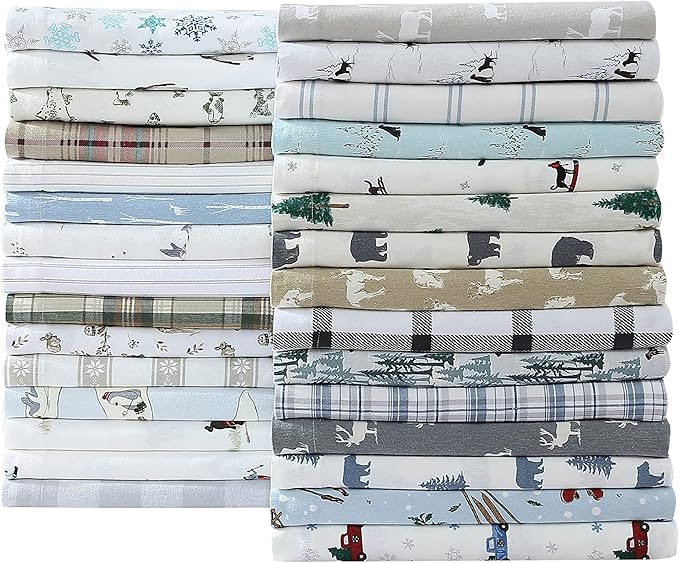 Eddie Bauer - Twin Sheets, Cotton Flannel Bedding Set, Brushed For Extra Softness, Cozy Home Decor (Skating Penguin, Twin)