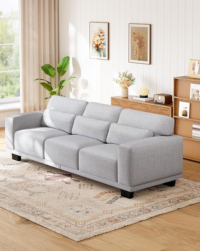 Marsail 89" Sofa, 3 Seater Couch for Living Room, Modern Sofa with Deep Seats Supportive Cushion and Wide Armrests, Easy to Clean with Removable Covers, Linen Fabric, Grey