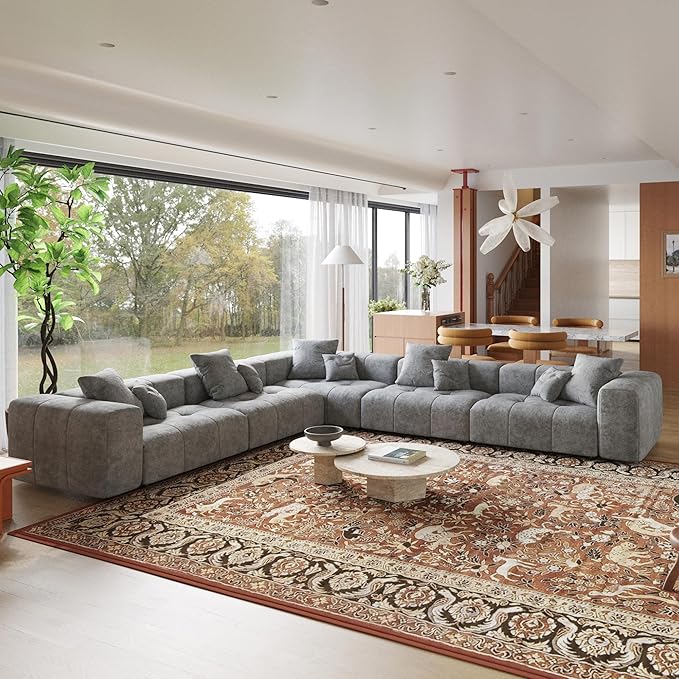 JACH V-Shaped Modular Sectional Sofas for Living Room, Modern Cloud Couch, Mid Century Modern Modular Sofa, Cozy Sleeper Sofa for Living Room (Linen Fabric, Grey)