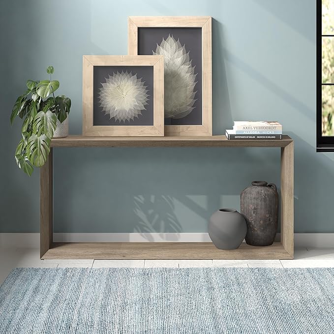 Henn&Hart 64'' Wooden Rectangular Console Table Entryway Table, Sofa Table with Wooden Shelf for Entryway, Living Room, Couch, Hallway, or Office, Antiqued Gray Oak