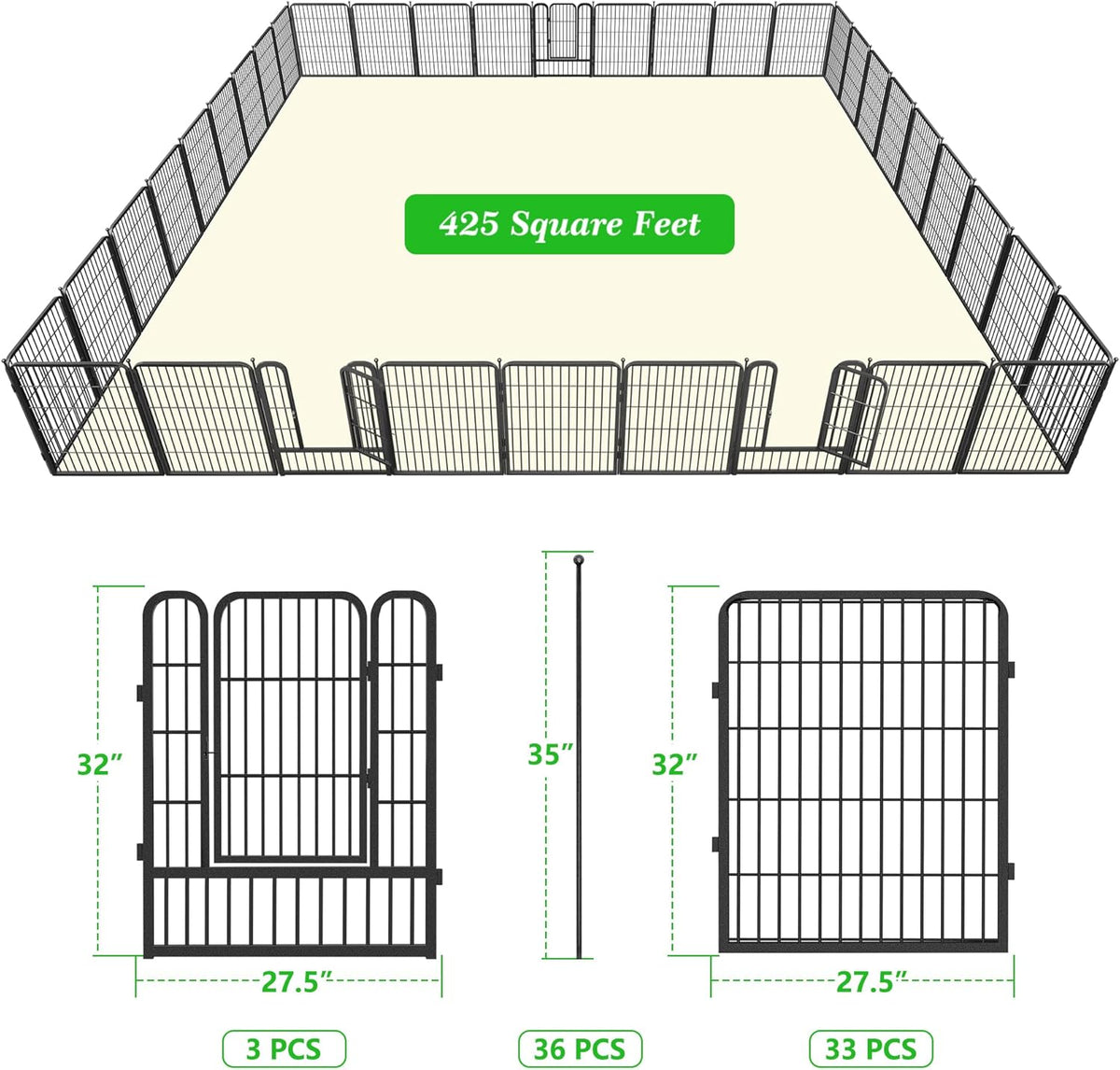 Decorative Black Metal Fencing Garden Fence with Gate, 82ft(L) 32in(H) 36 Fence Panels No Dig Fence Rustproof Animal Barrier Fence Temporary Dog Panels Fencing Outdoor