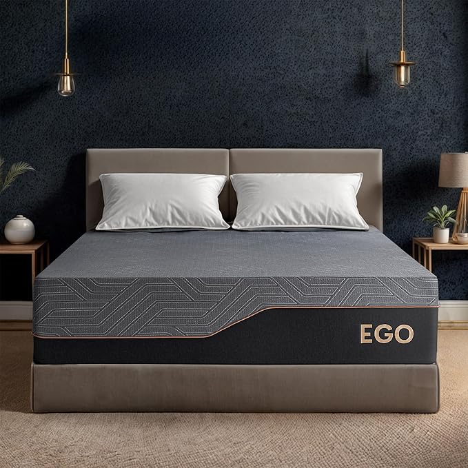 EGOHOME 14 Inch Queen Mattress, Copper Gel Memory Foam Mattress for Pain Relief, Therapeutic Mattress in a Box, CertiPUR-US Certified, Fiberglass Free Medium Mattress, Black