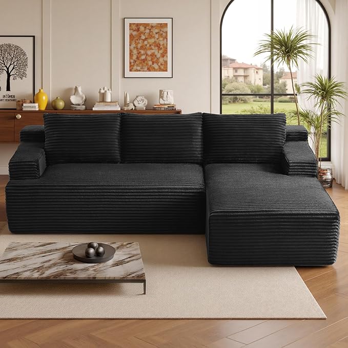 96''Sectional Couches for Living Room,Modern Modular Sectional Sofa,Upholstered Boneless Couch with Pockets,Comfy Cloud Couch with L Shaped Chaise(Black, 96''W Right Facing Chaise)