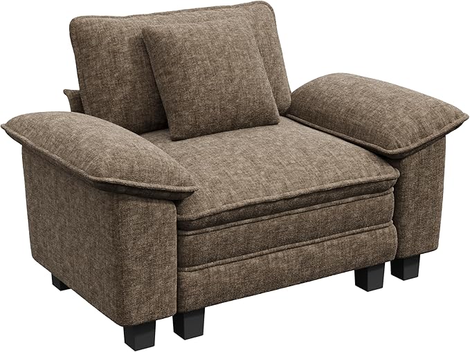 53.5" Modular Sectional Single Sofa, Soft Plush Chenille Armchair with Comfortable Deep Seat & Removable Arms for Living Room，Taupe
