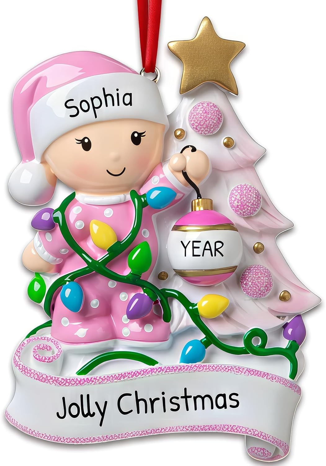 Personalized 2nd Christmas Ornament 2025 | Custom Name & Year | Baby Girl Toddler Decorating Tree with Ornaments | Cute Keepsake for Granddaughter, Babys First, Second, 3rd, Baby's Little Great Kids