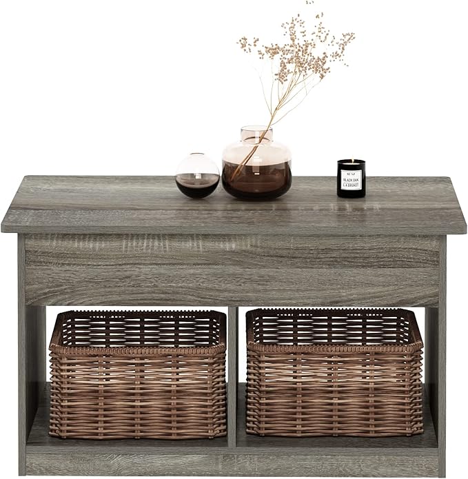 Furinno Jensen Living Room Lift Top Coffee Table with Hidden Compartment, French Oak Grey