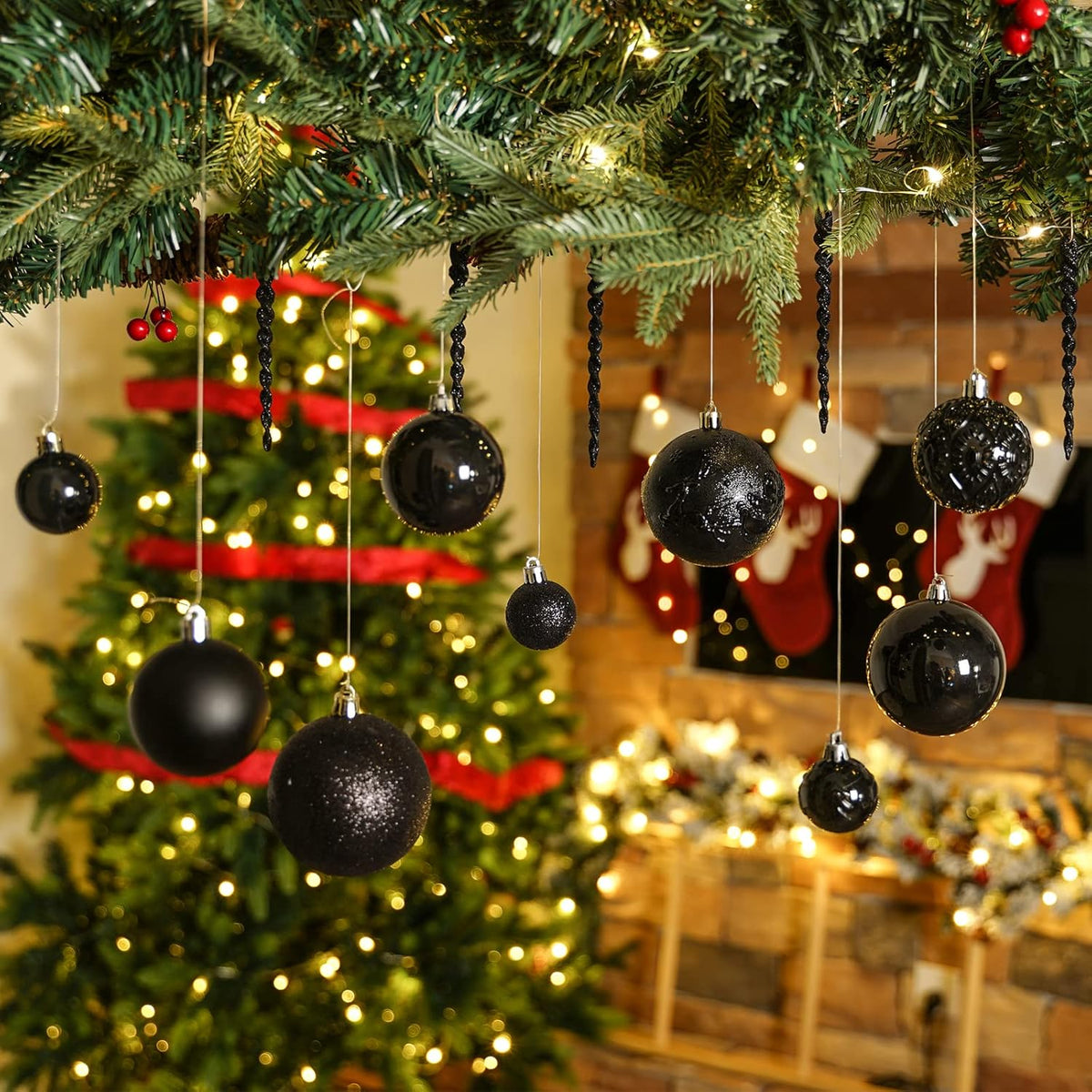 Black Christmas Ball Ornaments for Christmas Trees Decorations - 41 Pieces Halloween Tree Shatterproof Ornaments with Hanging Loop for Holiday and Halloween Decorations