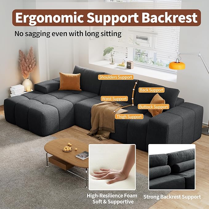 Combet Modern L-Shaped Sectional Sofa, Modular Living Room Couch, Blue Fabric Upholstery, Contemporary Design for Home, Office (Black, Left Facing Chaise)
