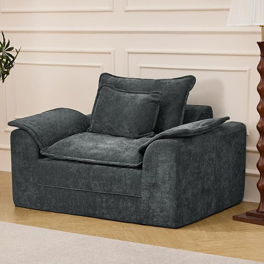 Hobestluk Cloud Single Sofa Memory Foam Couch with Deep Seat L Shaped Sofa with Removable Cover Large Couch for Living Room (Blue Grey, Single Sofa)