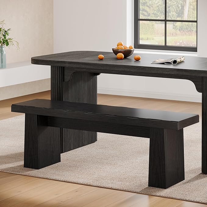 Tribesigns Wooden Dining Bench, 47-Inch Long Kitchen Bench with Sturdy Frame for Dining Room, Entryway, Living Room, Hallway, Easy Assembly (Black)