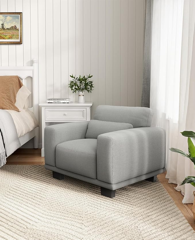 Marsail 40" Accent Chair, Modern Armchair with Deep Seats, Comfy Upholstered Reading Chairs for Bedroom, Single Sofa Chair for Living Room, Easy to Clean with Removable Covers, Grey