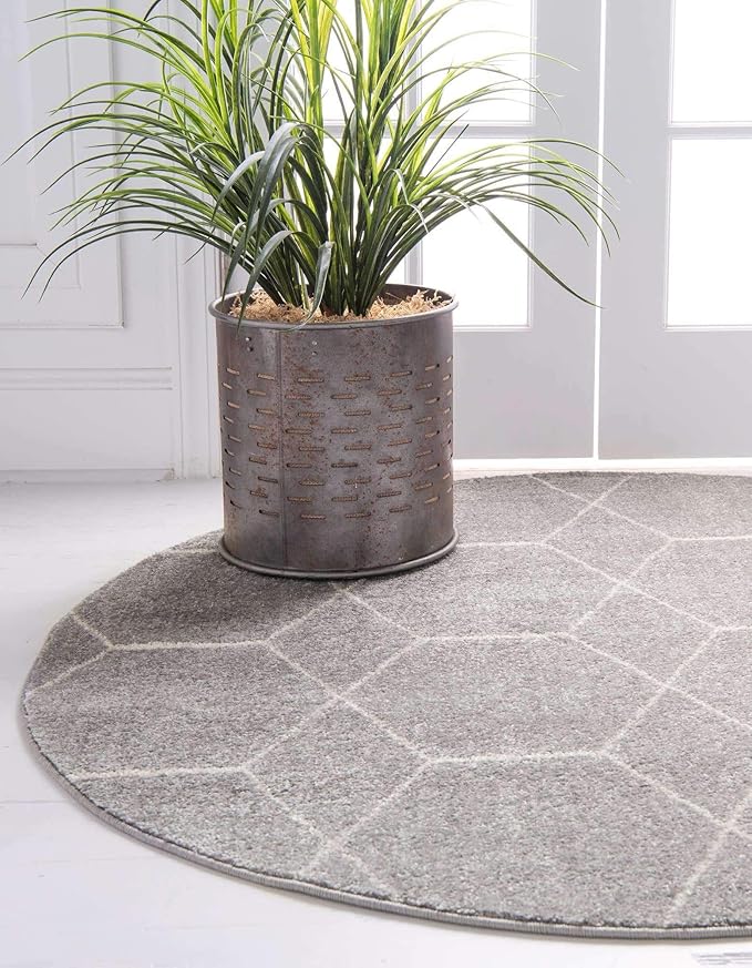 Unique Loom Trellis Frieze Collection Area Rug - Geometric (5' 1" Round Light Gray/Ivory)